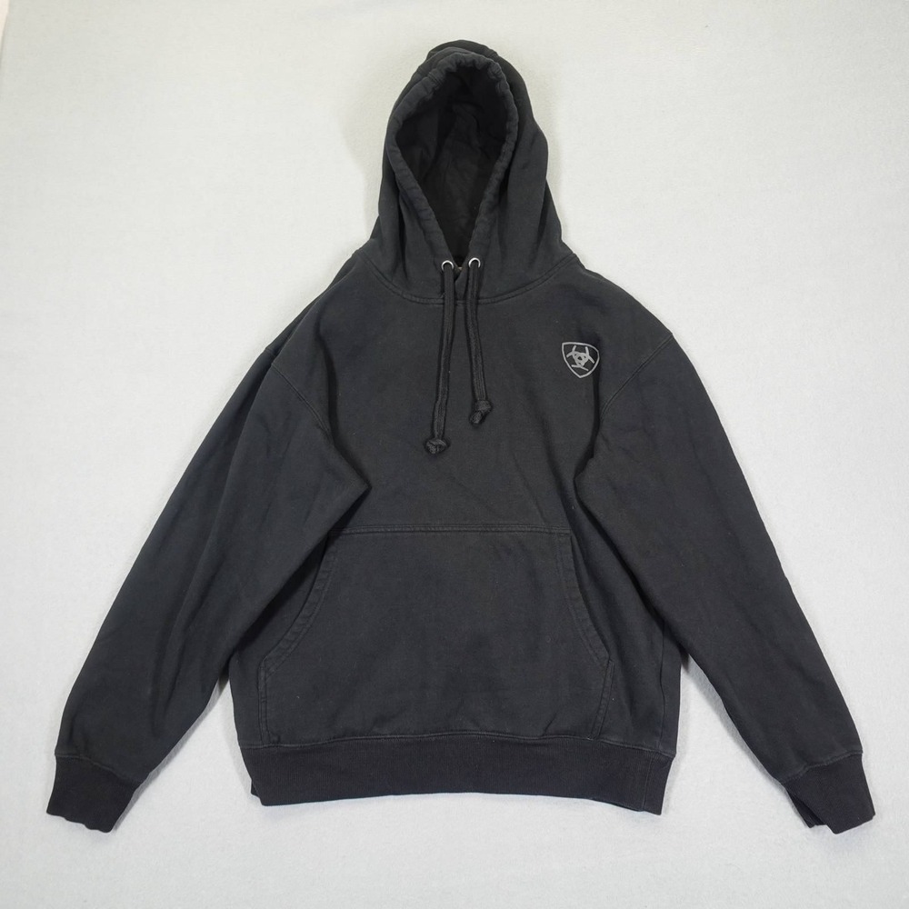 Ariat Hoodie Mens Medium Black Logo Graphic Sleeve Pullover Workwear Casual